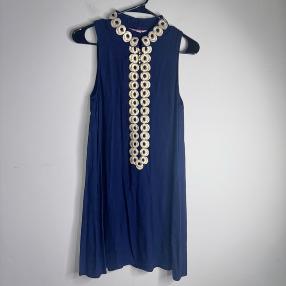 Lilly Pulitzer Navy Dress with Gold Embellishment and Front Zipper - Picture 2 of 9
